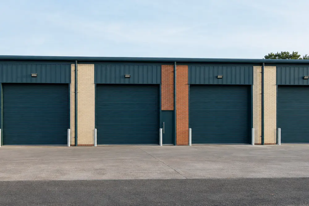 Commercial trade units with closed roller shutters